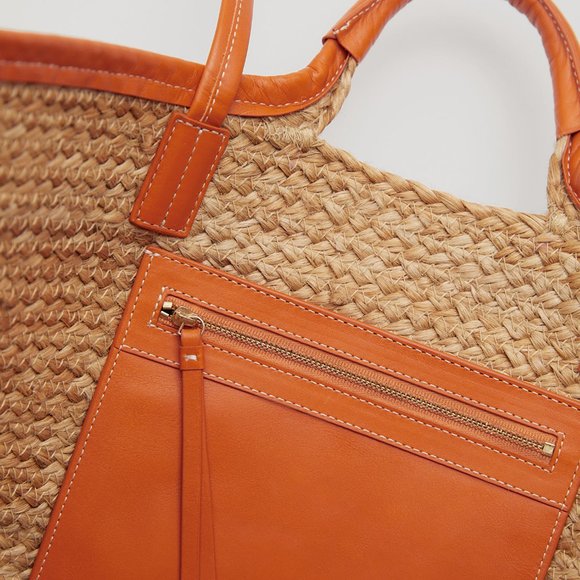 NWT & Other Stories Leather Trimmed Straw Tote - Picture 7 of 11